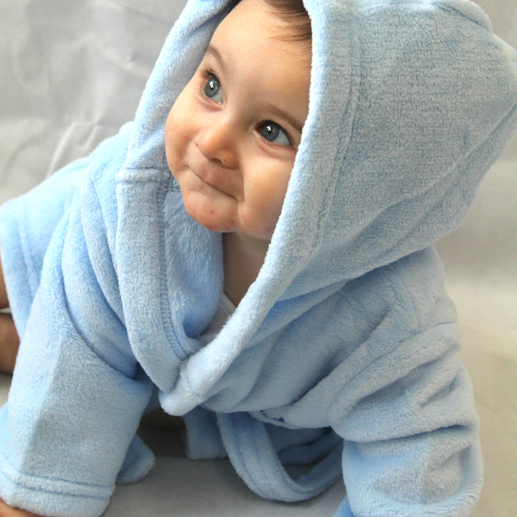 Personalised Baby Dressing Gown With Cute Ears In Sage – Roo And Little Boo